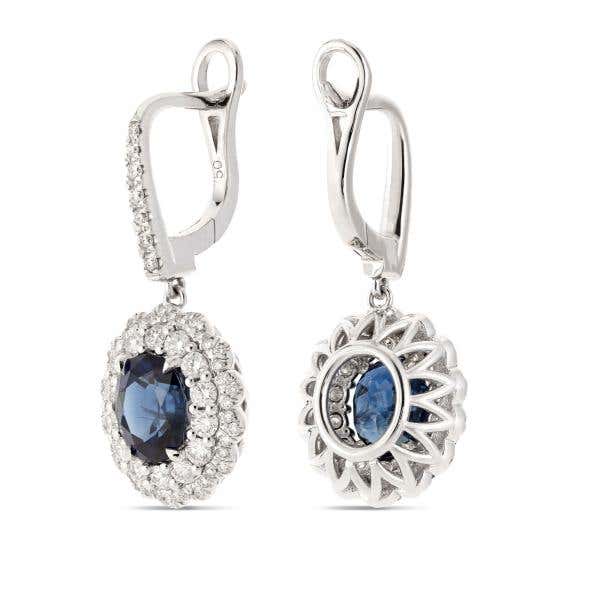 Vivid Deep Blue Sapphire And Diamond Earrings, 3.65 Ct. (4.77 Ct. TW), GRS2021-088668, Unheated