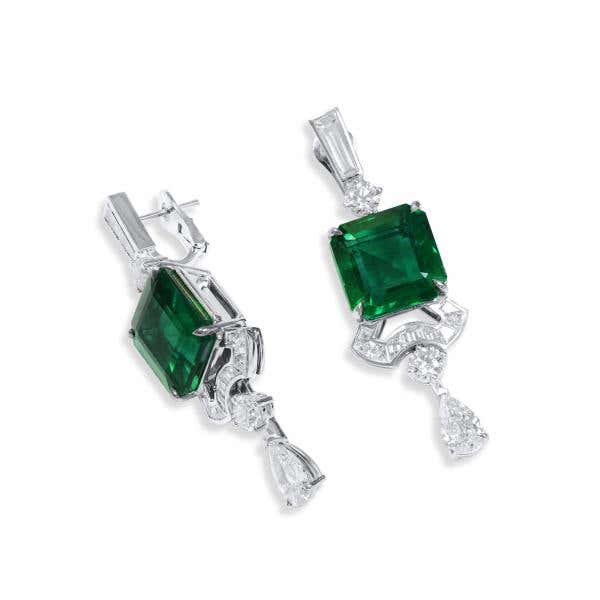 Vivid Green Emerald And Diamond Earrings, 15.45 Ct. (19.02 Ct. TW), JCEG01112037