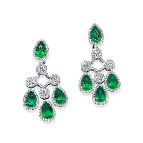 Green Emerald And Diamond Earrings, 1.79 Ct. (2.01 Ct. TW), Oval Shape