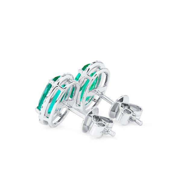 Green Emerald And Diamond Earrings, 1.79 Ct. (2.01 Ct. TW), Oval Shape