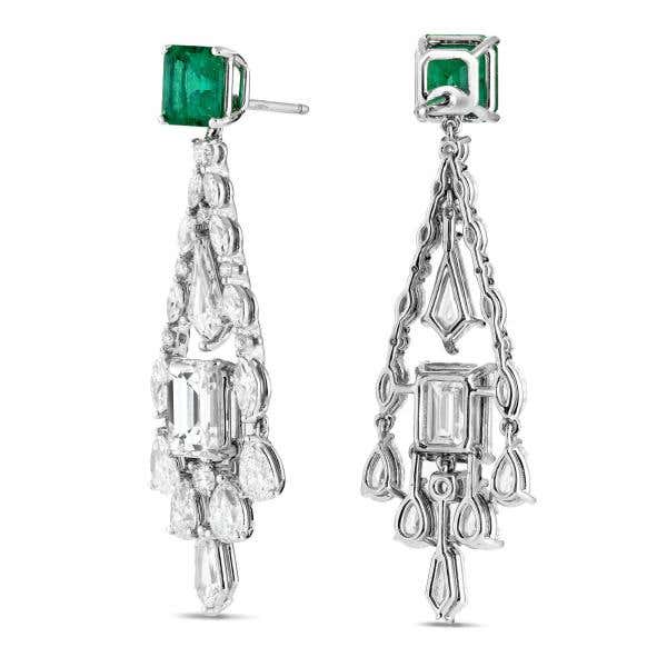 Vivid Green Colombian Emerald And Diamond Earrings, 7.12 Ct. (12.67 Ct. TW), JCEW01105941