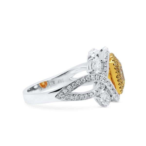 Fancy Yellow Diamond Ring, 1.21 Ct. (2.22 Ct. TW), Cushion shape
