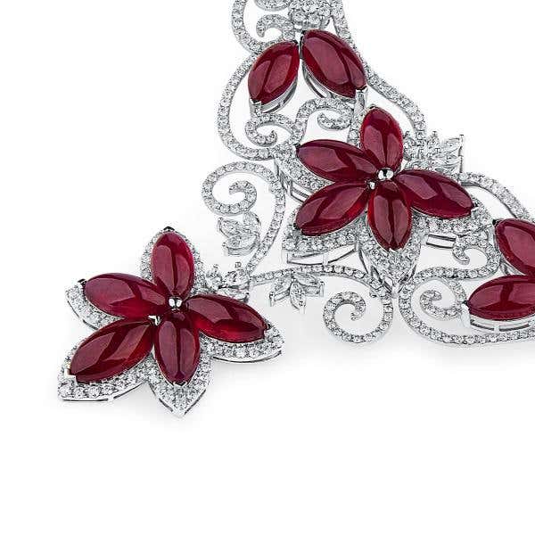Red Ruby And Diamond Necklace, 143.85 Ct. (158.68 Ct. TW), Mix Shape, S-CJL135419, Unheated