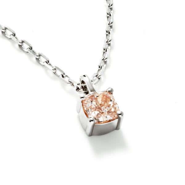 Fancy Light Orangy Pink Diamond Necklace, 0.41 Carat, Cushion shape, GIA Certified, 2406829062