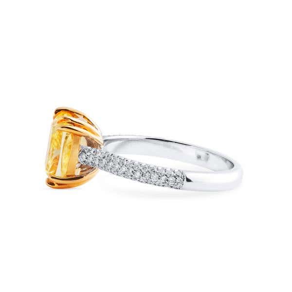 Fancy Yellow Diamond Ring, 3.26 Ct. (3.66 Ct. TW), Cushion shape, GIA Certified, 2215256528