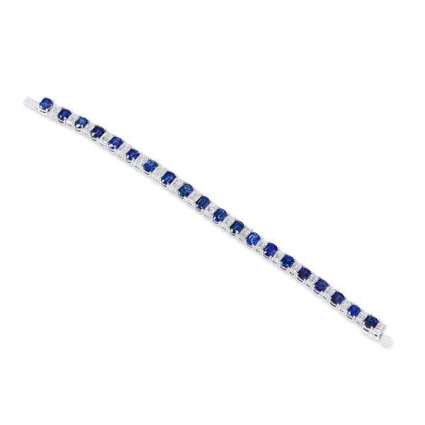 Natural Sapphie & Diamond Bracelet, 18.24 Ct. (27.07 Ct. TW), Oval Shape, 18K White Gold