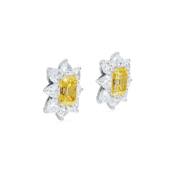 Fancy Intense Yellow Diamond Earrings, 5.38 Ct. (10.57 Ct. TW), Emerald shape, GIA Certified, JCEF01132768