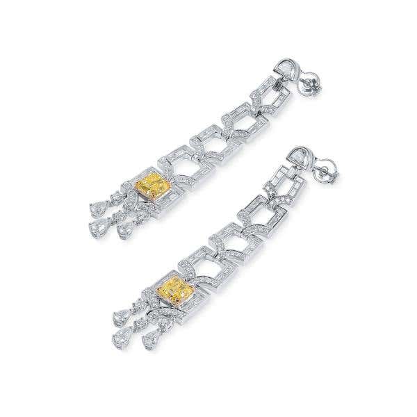 Fancy Yellow Diamond Earrings, 3.19 Ct. (7.86 Ct. TW), Cushion shape, GIA Certified, JCEF05517320