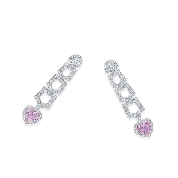 Light Pink Diamond Earrings, 1.27 Ct. (2.41 Ct. TW), Heart shape, GIA Certified, JCEF05540368