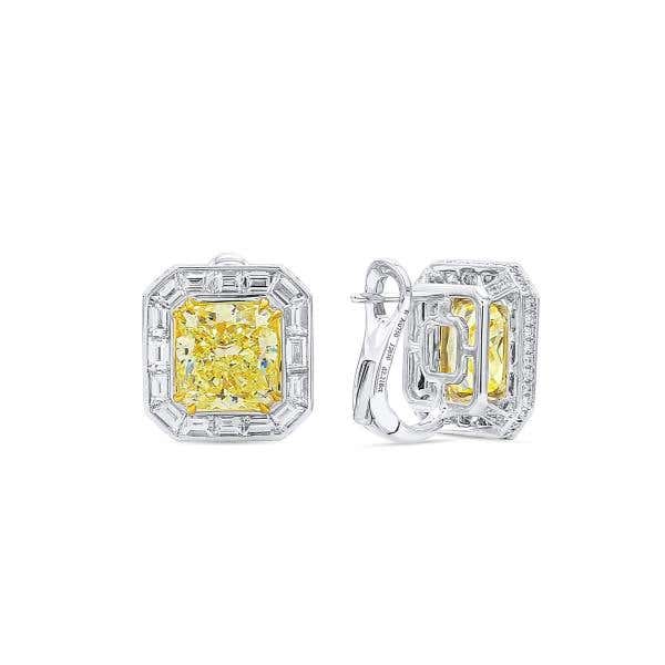 Fancy Light Yellow Diamond Earrings, 6.36 Ct. (8.59 Ct. TW), Cushion shape, GIA Certified, JCEF05542095