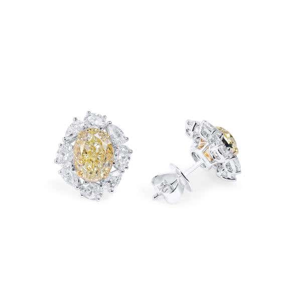 Light Yellow And White Diamond Earrings, 4.02 Ct. (6.08 Ct. TW), Oval Shape, JCEF05545205