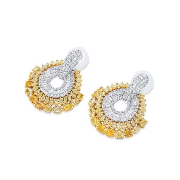 Fancy Light Yellow Diamond Earrings, 6.36 Ct. (8.94 Ct. TW), Mix shape