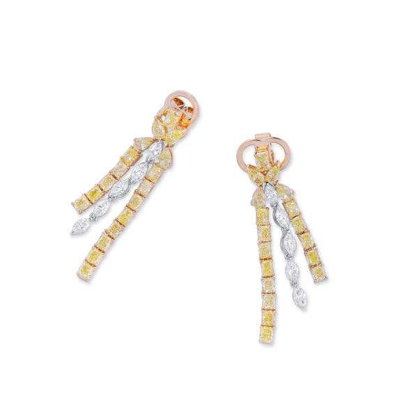 Fancy Yellow Diamond Earrings, 7.50 Ct. TW, Mix shape