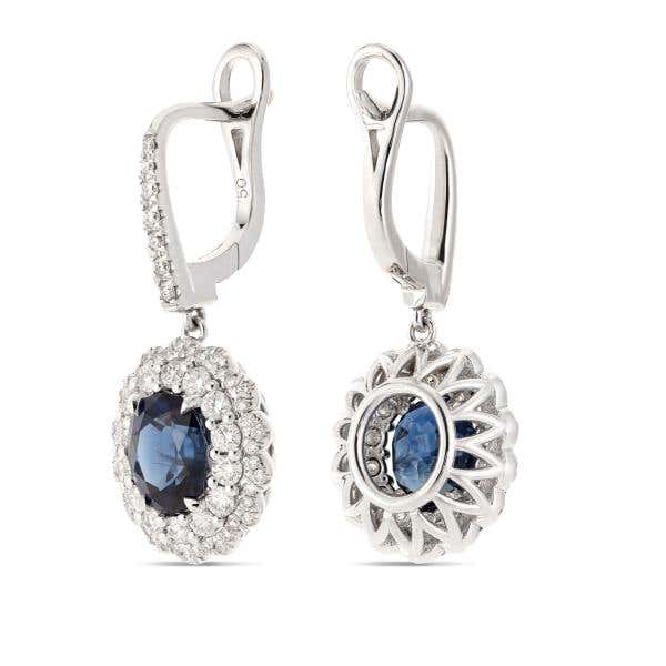 Natural Vivid Deep Blue Sapphire Earrings, 3.65 Ct. (4.77 Ct. TW), GRS2021-088668, Unheated