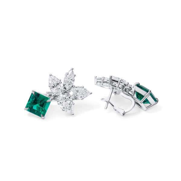 Vivid Green Colombian Emerald And Diamond Earrings, 3.66 Ct. (8.17 Ct. TW), JCEG01113090