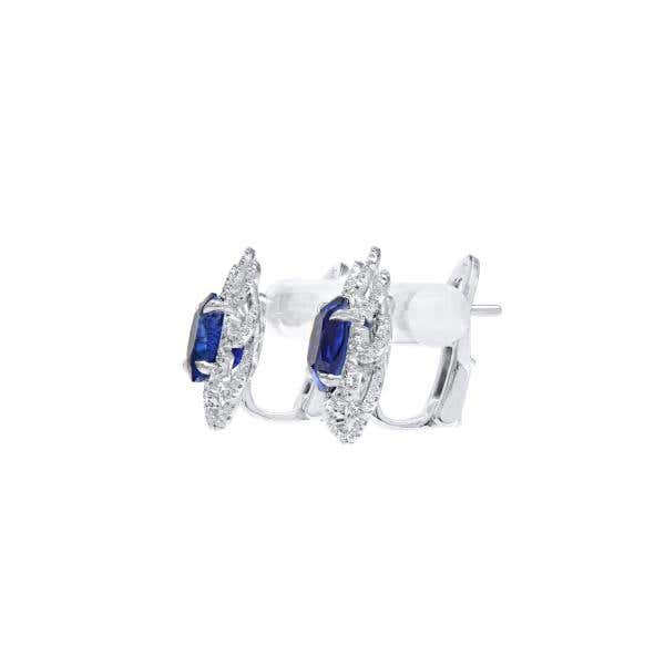 Royal Blue Burma Sapphire Earrings, 3.82 Ct. (4.42 Ct. TW), Oval Shape, Unheated, GRS Certified