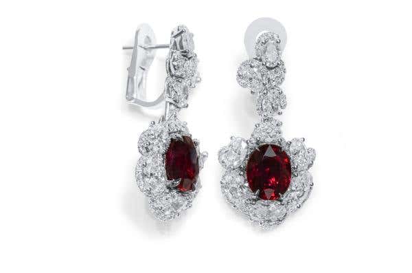 Vivid Red Ruby and Diamond Earrings, 6.07 Ct. (11.72 Ct. TW), Oval Shape, GRS2023-035913