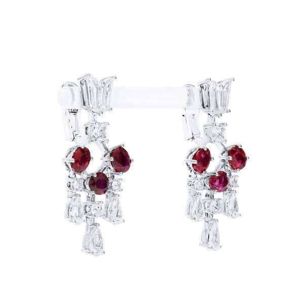 Natural Red Ruby and Diamond Earrings, 5.05 Ct. (10.86 Ct. TW), GIA Certified
