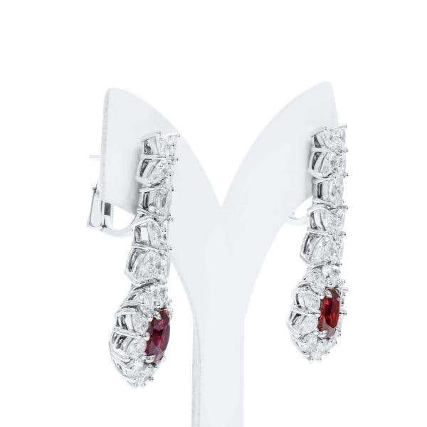 Natural Vivid Red Ruby Earrings, 2.48 Ct. (7.80 Ct. TW), GRS Certified, JCEG01134530, Unheated