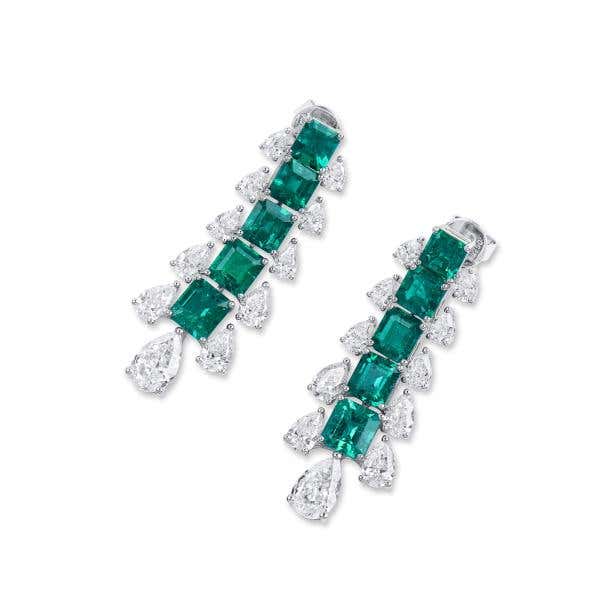 Vivid Green Colombian Emerald and Diamond Earrings, 6.39 Ct. (11.18 Ct. TW), GRS2022-098165