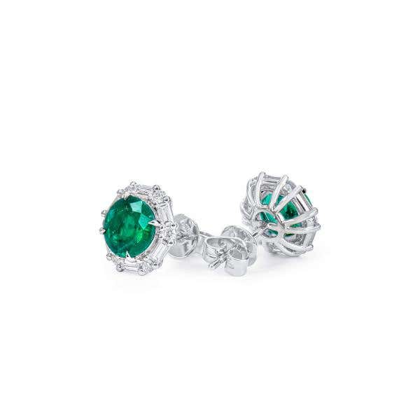 Natural Vivid Green Colombia Emerald Earrings, 1.76 Ct. (2.34 Ct. TW), JCEG05539722