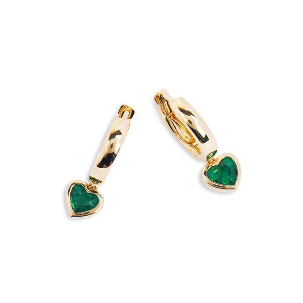 Natural Green Emerald Earrings, 0.78 Carat, Heart shape