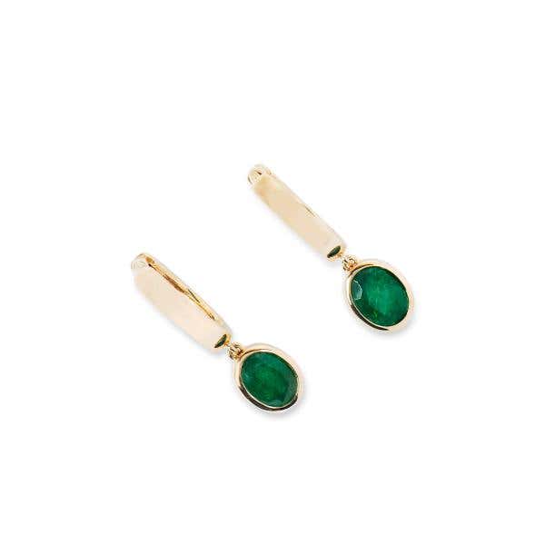 Natural Green Emerald Earrings, 1.74 Carat, Oval shape