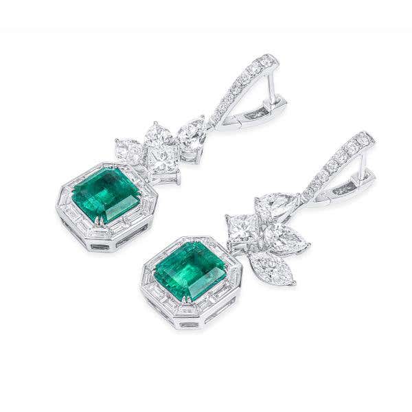Natural Vivid Green Colombia Emerald Earrings, 7.24 Ct. TW, GRS Certified