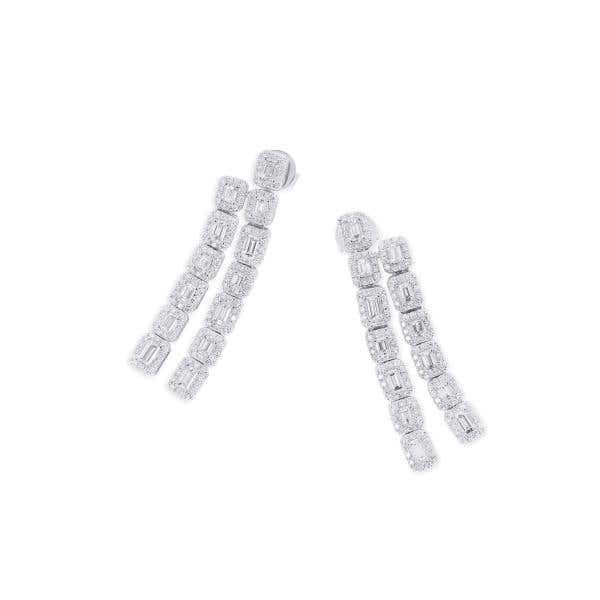 White Diamond Earrings, 3.05 Ct. TW, Baguette shape