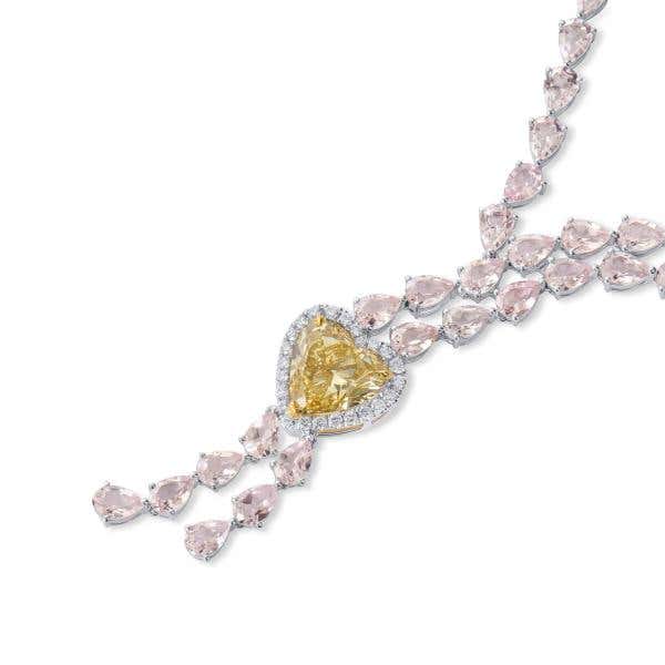 Yellow Diamond and Morganites Necklace, 7.52 Ct. (41.62 Ct. TW), Heart Shape, GIA 6224274227
