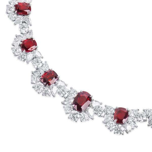 Natural Vivid Red Burma Ruby Necklace, 45.31 Ct. TW, GRS Certified