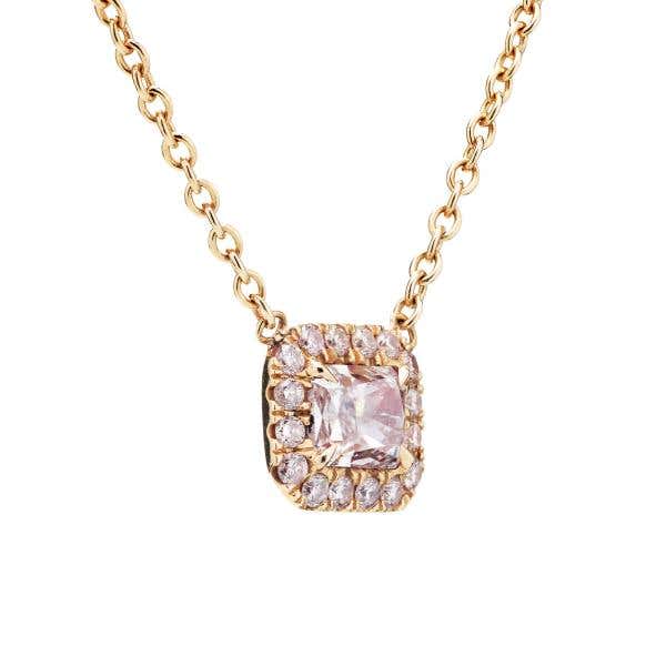 Very Light Pink Diamond Necklace, 0.45 Ct. (0.56 Ct. TW), Radiant shape, GIA Certified, 7348048628