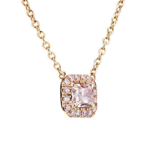 Very Light Pink Diamond Necklace, 0.45 Ct. (0.56 Ct. TW), Radiant shape, GIA Certified, 7348048628