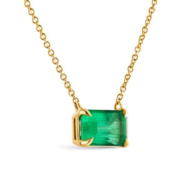 Natural Green Emerald Pendant, 3.17 Carat, Radiant Shape