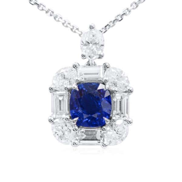 Natural Vivid Blue Burma Sapphire Necklace, 1.51 Ct. (3.05 Ct. TW), GRS Certified, GRS2022-088816
