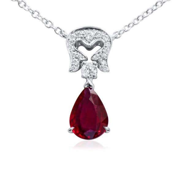 Natural Vivid Red Ruby Necklace, 0.61 Ct. (0.73 Ct. TW), GRS Certified, GRS2024-128134