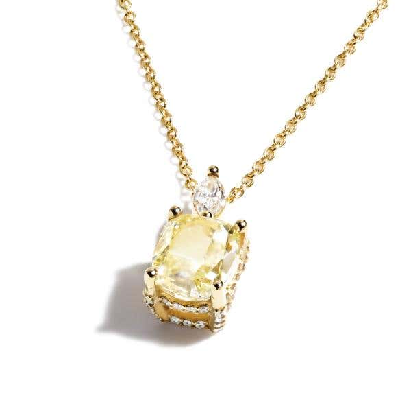 Fancy Light Yellow Diamond Necklace, 3.01 Ct. (3.40 Ct. TW), Cushion shape, GIA Certified, 2417067034