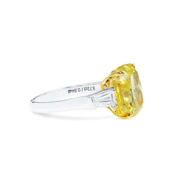 Fancy Intense Yellow Diamond Ring, 8.72 Ct. (9.56 Ct. TW), Cushion shape, GIA Certified, 15782690
