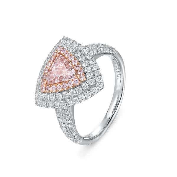 Fancy Light Orange Pink  Diamond Ring, 0.81 ct, SI1, Triangle Shape, GIA 15281496