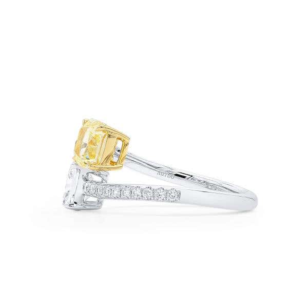 Yellow and White Diamond Ring, 2.12 Ct. (2.30 Ct. TW), Cushion Shape, GIA Certified