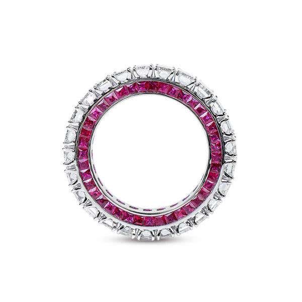 White Diamond & Ruby Eternity Band Ring, 6.74 Ct. (8.86 Ct. TW), Emerald Shape