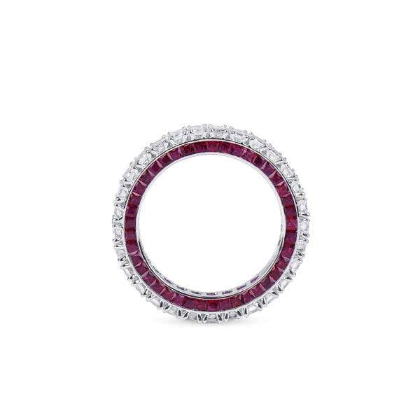 White Diamond & Ruby Eternity Band Ring, 3.67 Ct. (6.35 Ct. TW), Emerald Shape