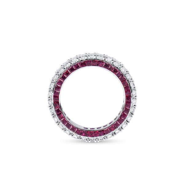 White Diamond & Ruby Eternity Band Ring, 3.69 Ct. (6.24 Ct. TW), Emerald Shape