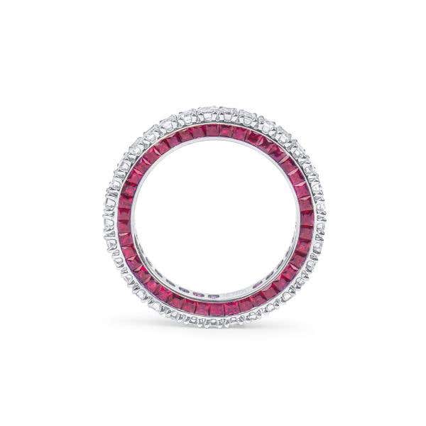 White Diamond & Ruby Eternity Band Ring, 2.98 Ct. (5.73 Ct. TW), Emerald Shape