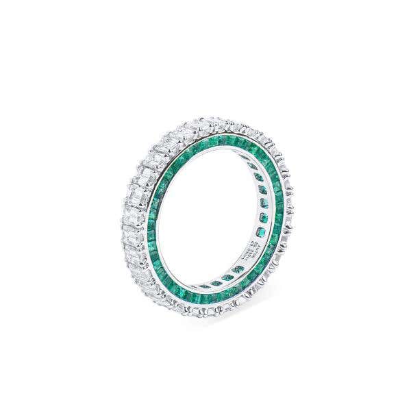 White Diamond & Emerald Eternity Band Ring, 3.03 Ct. (5.37 Ct. TW), Emerald Shape