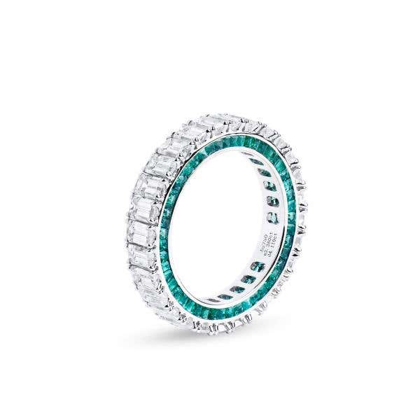White Diamond & Emerald Eternity Band Ring, 4.11 Ct. (6.46 Ct. TW), Emerald Shape