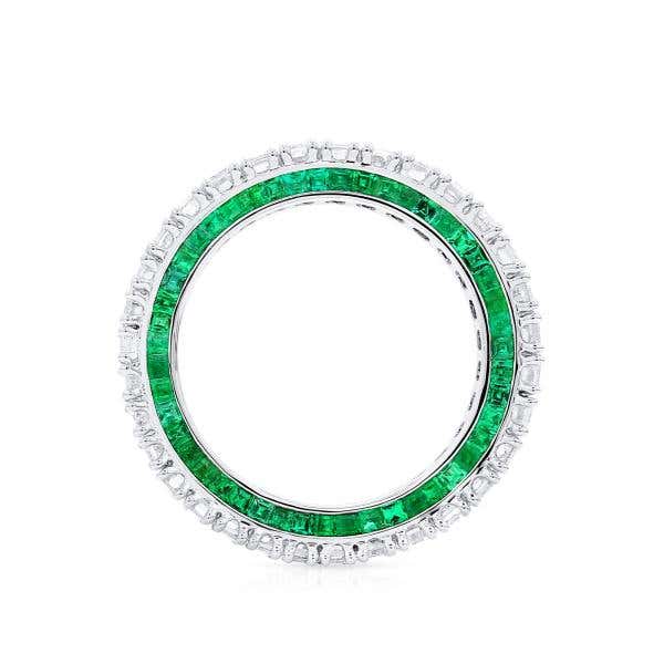 White Diamond and Emerald Eternity Band Ring, 4.87 Ct. (7.75 Ct. TW), Baguette shape