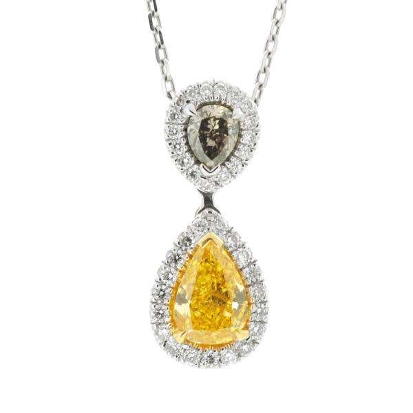 Fancy Intense Orangy Yellow Diamond Necklace, 0.64 Carat, Pear shape, GIA Certified, 6127499801