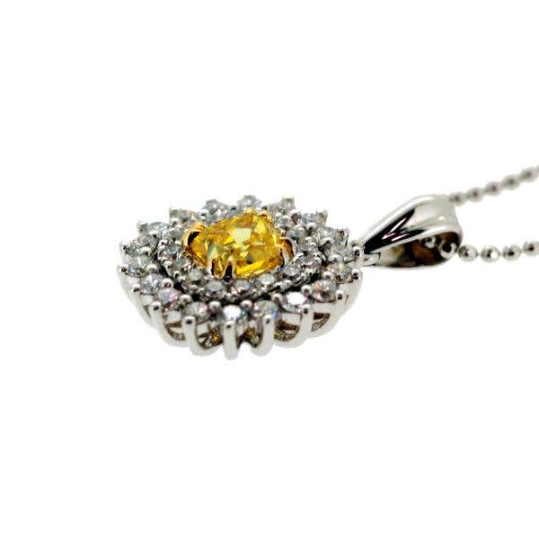 Fancy Vivid Yellow Diamond Necklace, 0.42 Carat, Radiant shape, GIA Certified, 5131614395